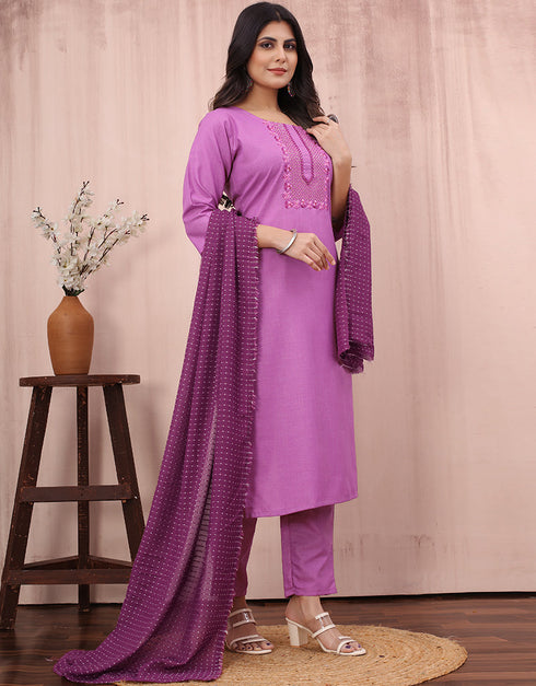 chic purple cotton slub designer party wear readymade salwar suit with purple cotton slub of-13732-acy4526 Side View